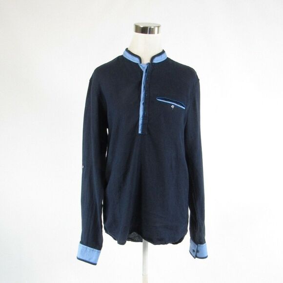 Zillian blue linen long sleeve blouse L - Picture 1 of 8